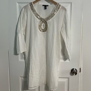 Club Z Collection Tunic Size Medium White Embellished Top 
Coverup 100% Cotton